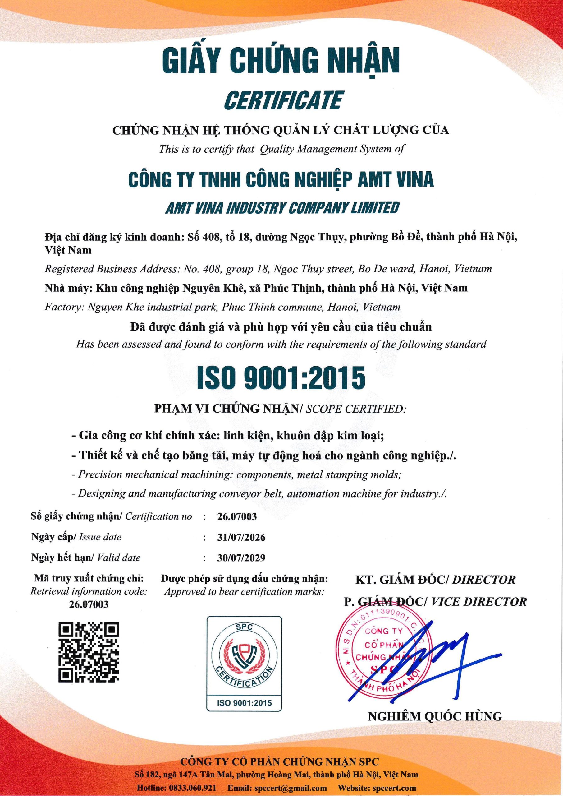 Giấy chứng nhận ISO 9001:2015